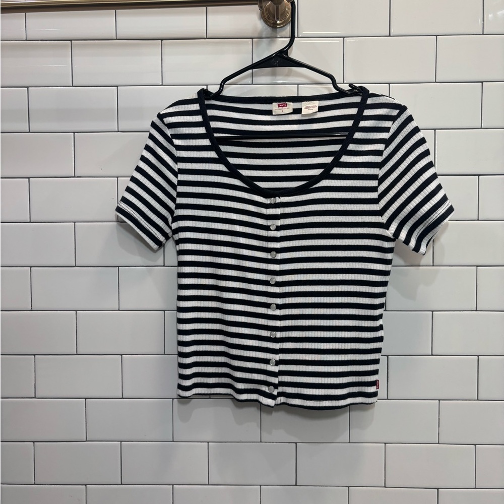 Levi's Black and White Striped Short Sleeve Tee